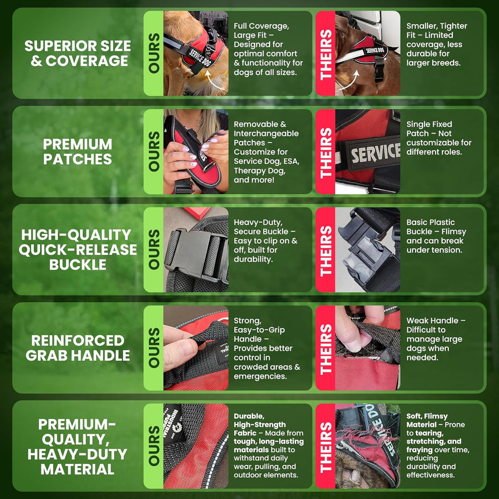 Emotional Support Vest Harness with Hook, Loop Straps and Handle, 2 Reflective Service Emotional Support Self-Adhesive Straps, ESA Matching Leash Set, Dog Accessories, XS, Bright Red